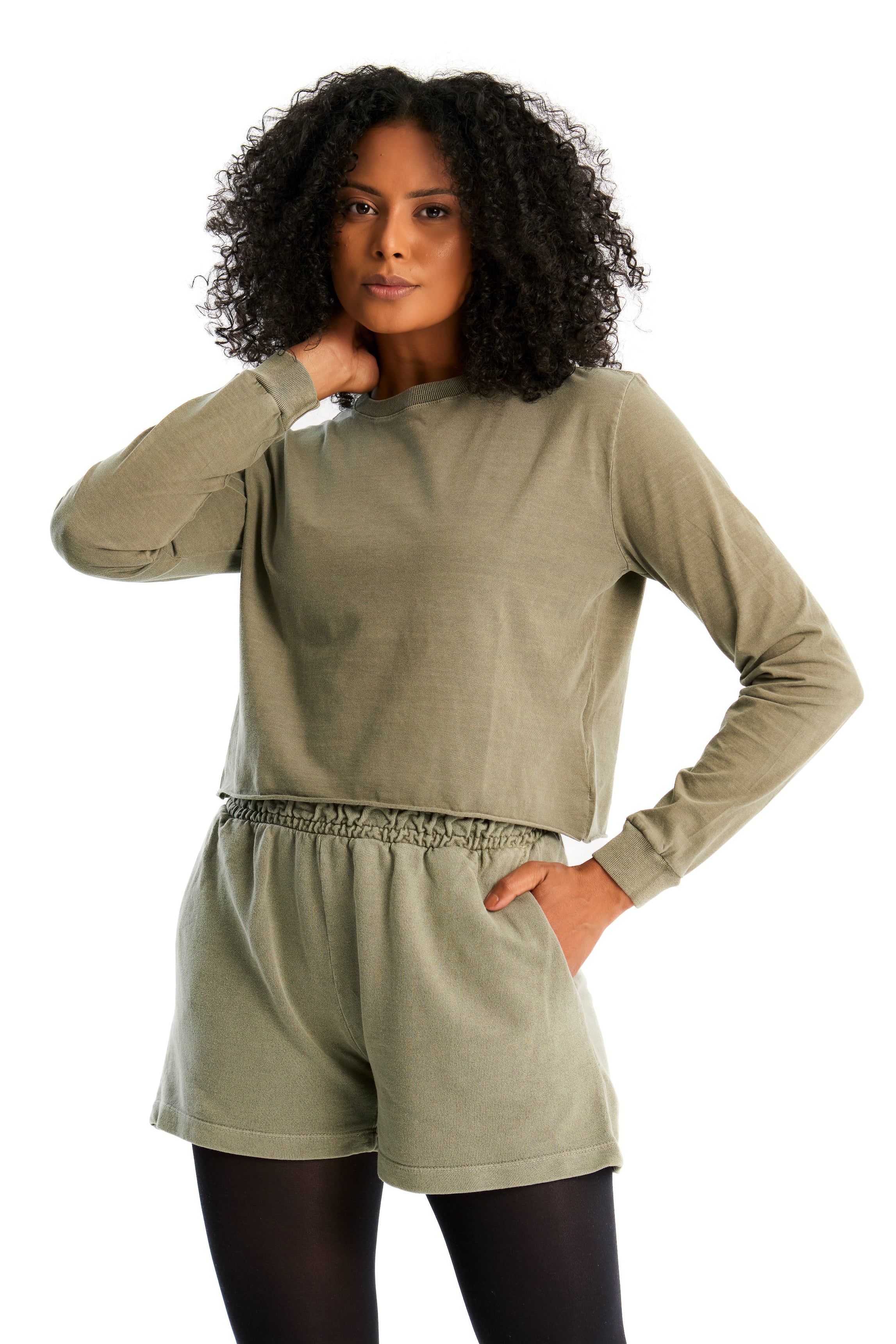 Cropped Manga Longa Verde Militar