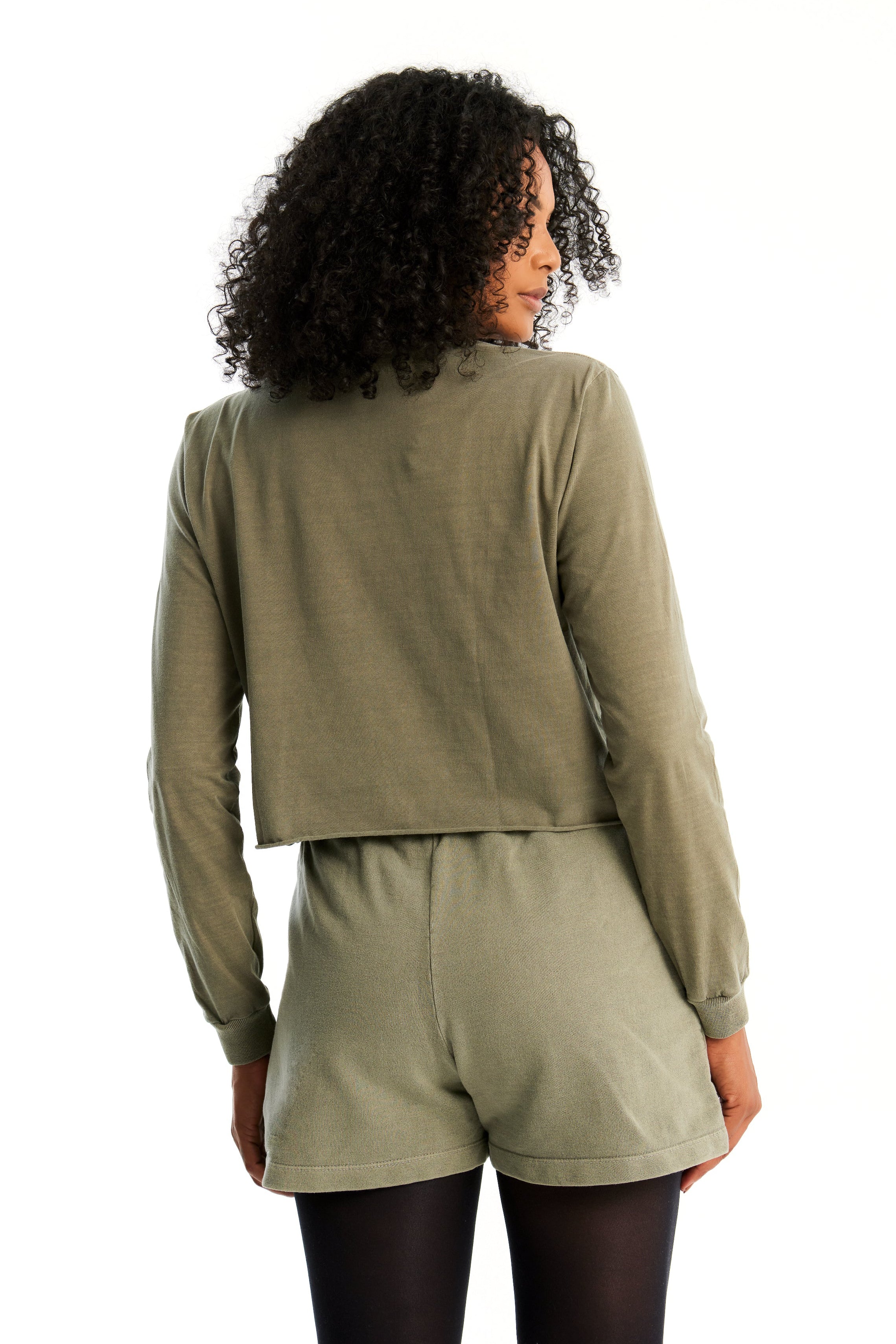 Cropped Manga Longa Verde Militar